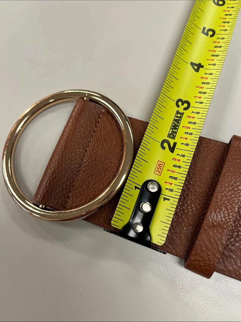 Source Unknown Brown Faux Leather Belt with Round Gold Buckle S/M